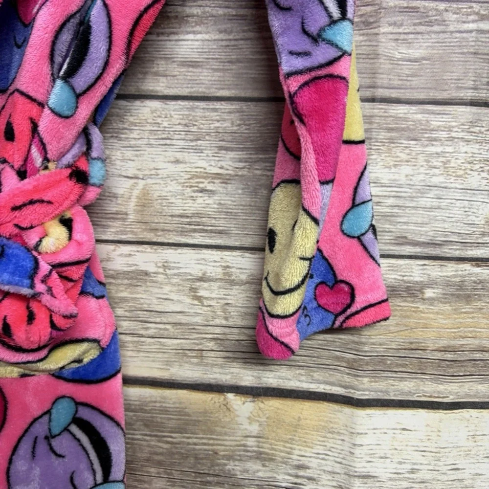Bright Colors Neon Pink Smiley Face Soft Girl's Robe Medium 10/12 Total‎ Girl